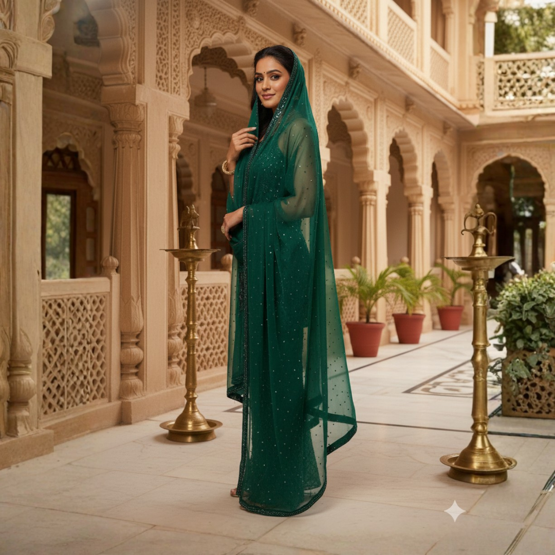 Bottle Green Handwork Pant Suit / Co-Ord Set with Bell Bottoms