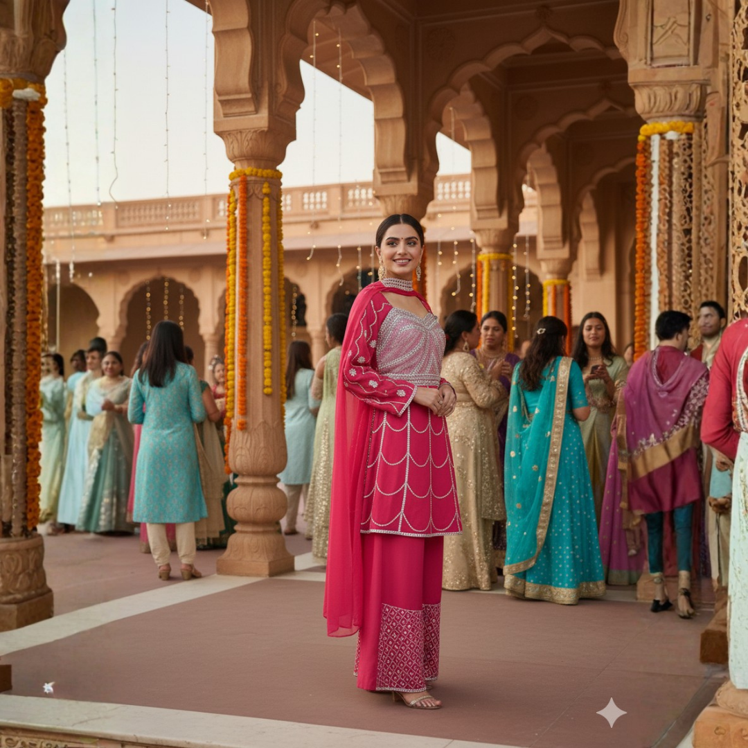 Peplum Suit with Stone Work & Bell Bottom Pants