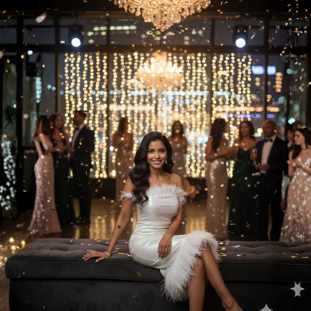 White Unicorn Shimmer Lycra Party Dress with Fur | Sizes S–10XL