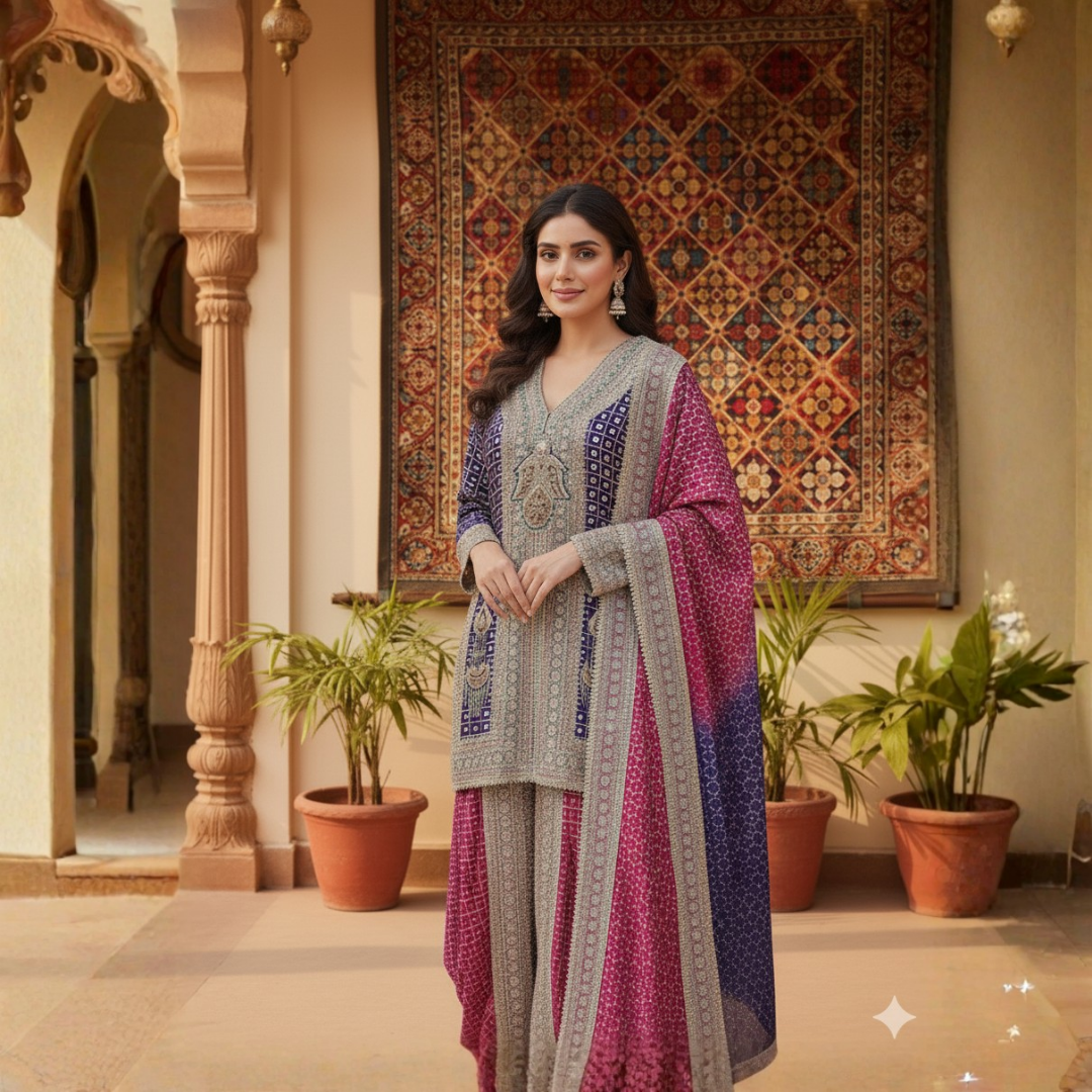 Handwork Dhoti Pant Suit with Heavy Laces | Embroidered Georgette | S–10XL