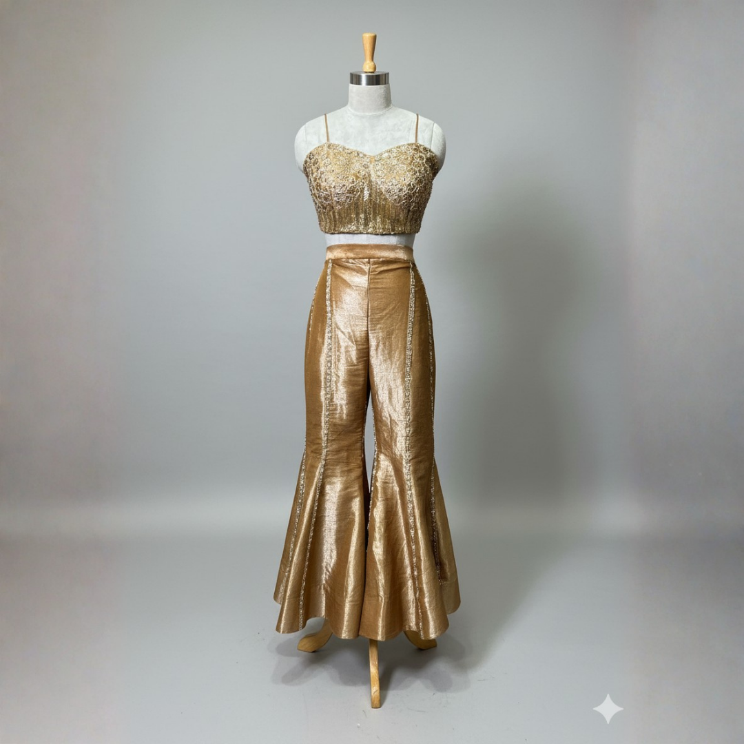 Shiny Georgette Sharara Set with Handwork Bow Jacket