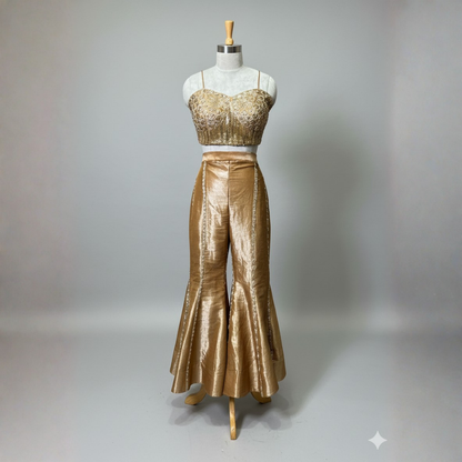 Shiny Georgette Sharara Set with Handwork Bow Jacket