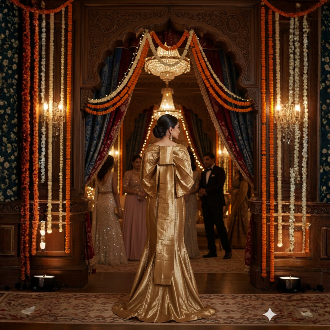 Shiny Georgette Sharara Set with Handwork Bow Jacket