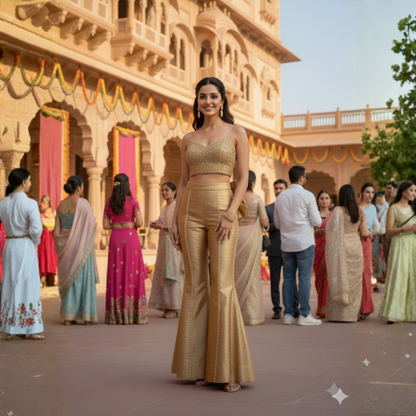 Shiny Georgette Sharara Set with Handwork Bow Jacket