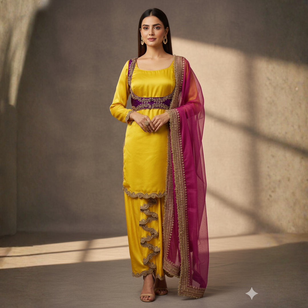 Premium Satin Dhoti Suit with Handwork & Heavy Organza Dupatta – S to 10XL