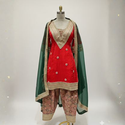 Imported Shiny Punjabi Suit with Brocade Salwar & Handwork | Custom Colors | S–10XL