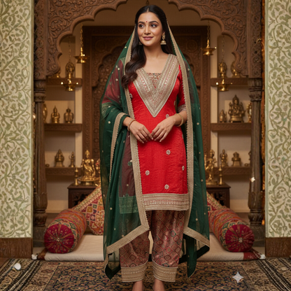 Imported Shiny Punjabi Suit with Brocade Salwar & Handwork | Custom Colors | S–10XL