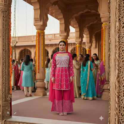 Peplum Suit with Stone Work & Bell Bottom Pants