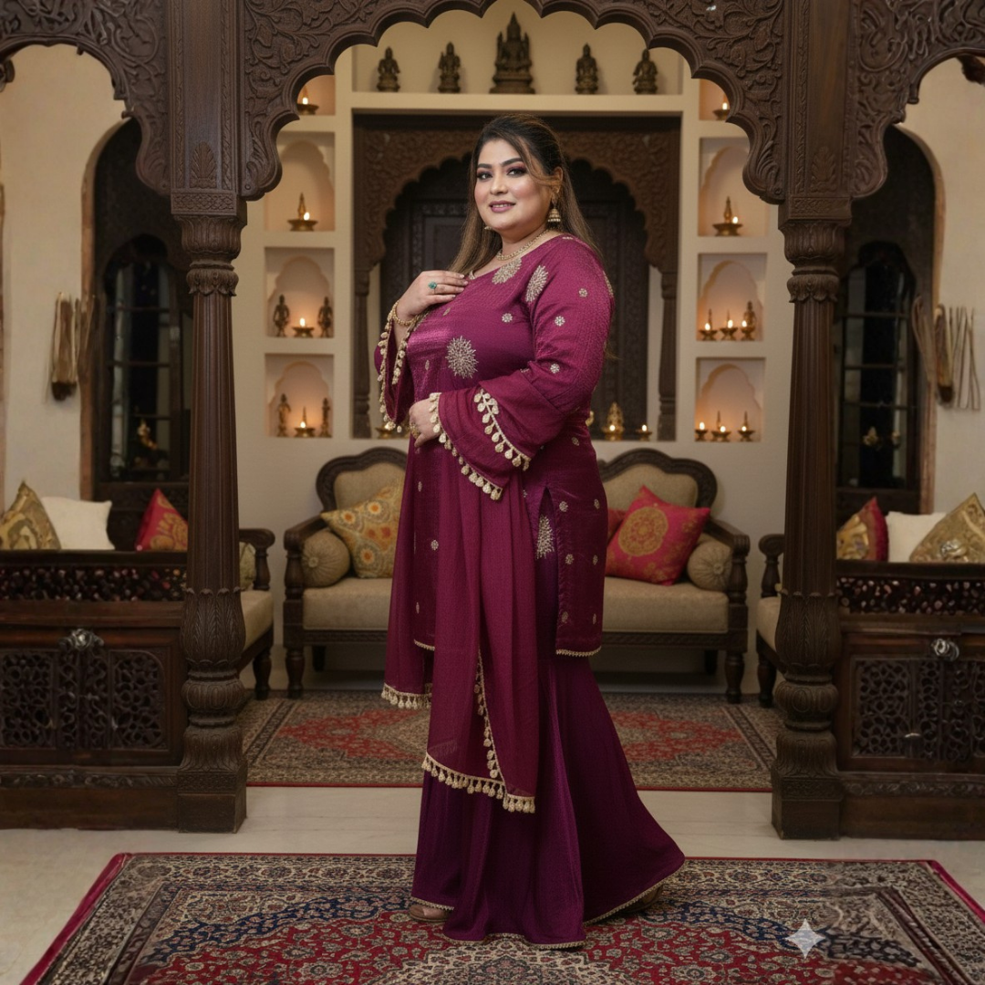 Imported Shiny Georgette Embroidered Garara Set