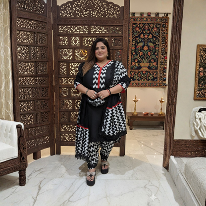 Casual Black Cotton Crepe Suit with Lace | Comfortable Wear | S–10XL