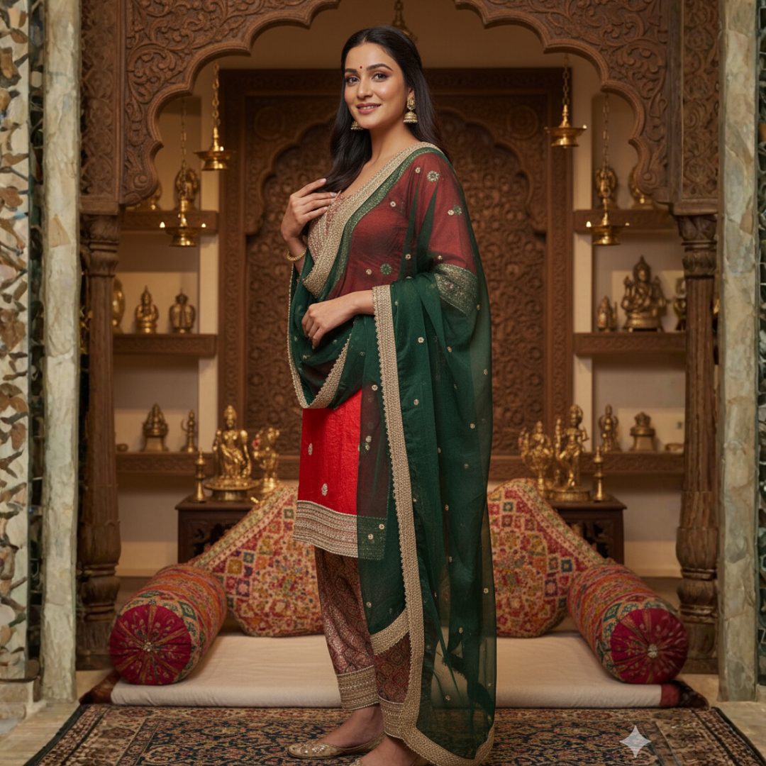 Imported Shiny Punjabi Suit with Brocade Salwar & Handwork | Custom Colors | S–10XL