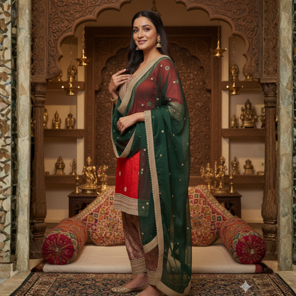 Imported Shiny Punjabi Suit with Brocade Salwar & Handwork | Custom Colors | S–10XL