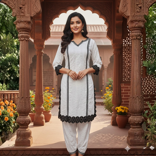 Chikankari Hakuba Suit with Afghani Salwar | Casual Wear | S–10XL