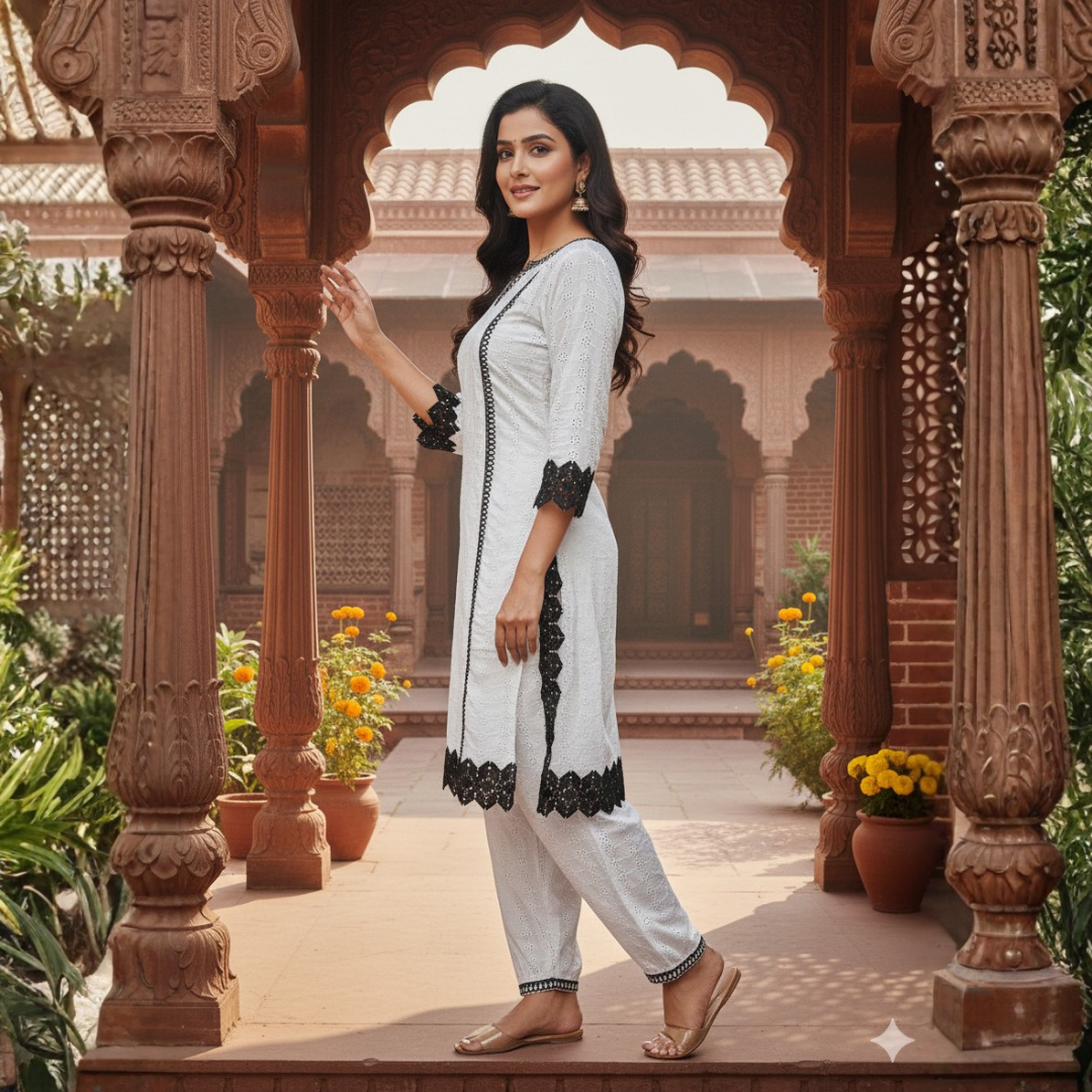 Chikankari Hakuba Suit with Afghani Salwar | Casual Wear | S–10XL