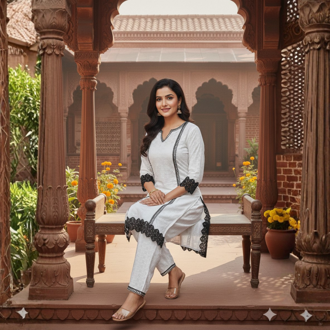 Chikankari Hakuba Suit with Afghani Salwar | Casual Wear | S–10XL